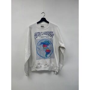 Vintage Oneita Learn a Language Sweatshirt Medium World Map Made in USA 90s‎